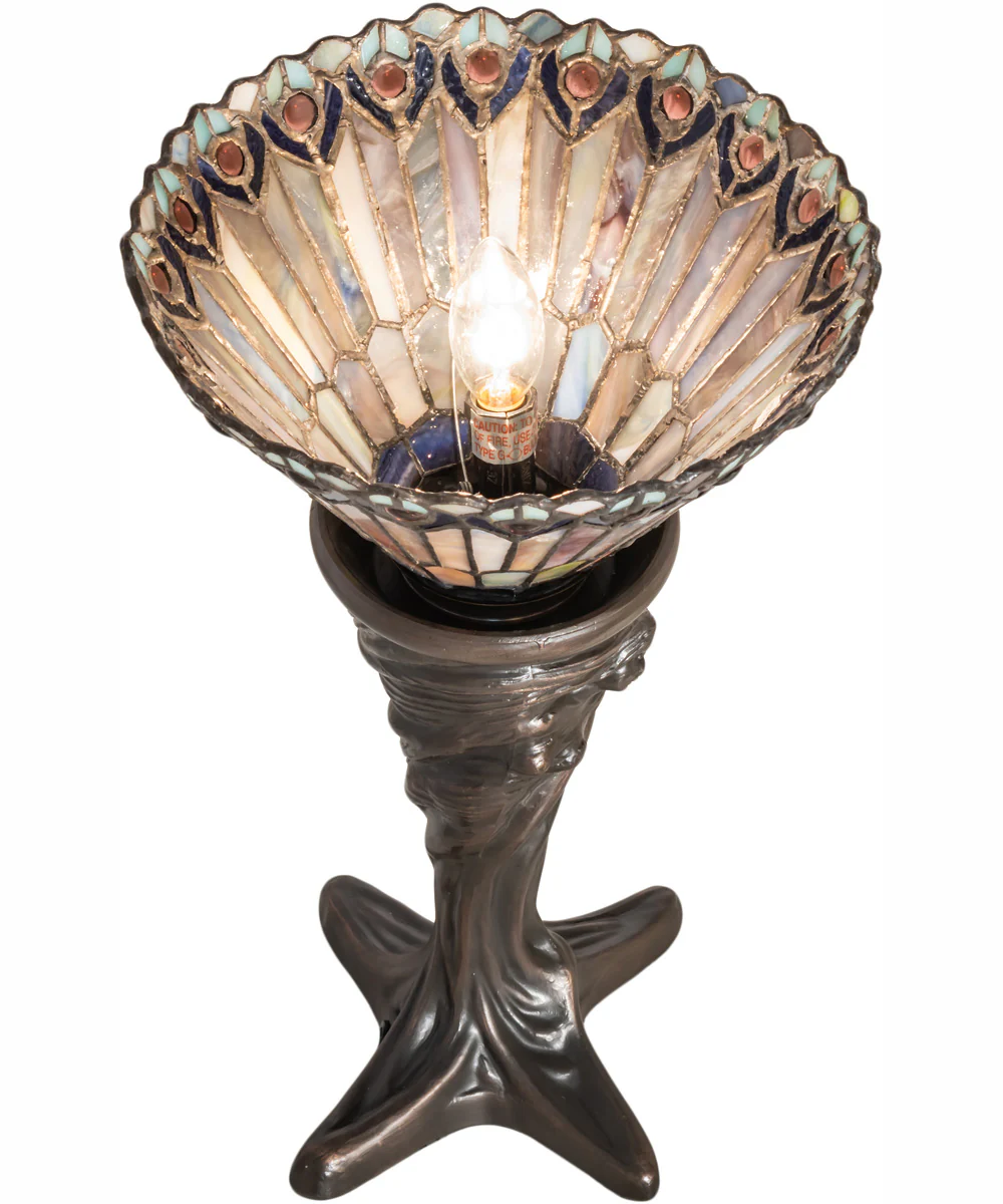 15" High Tiffany Jeweled Peacock Mini Lamp - Image 4