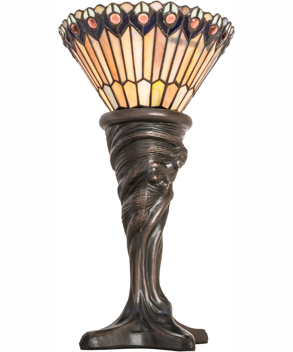 15" High Tiffany Jeweled Peacock Mini Lamp - Image 5