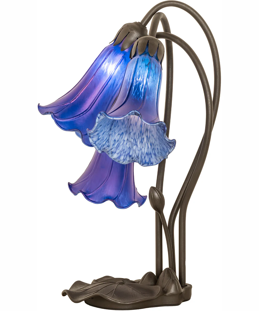 16" High Blue Tiffany Pond Lily 3 Light Accent Lamp - Image 6