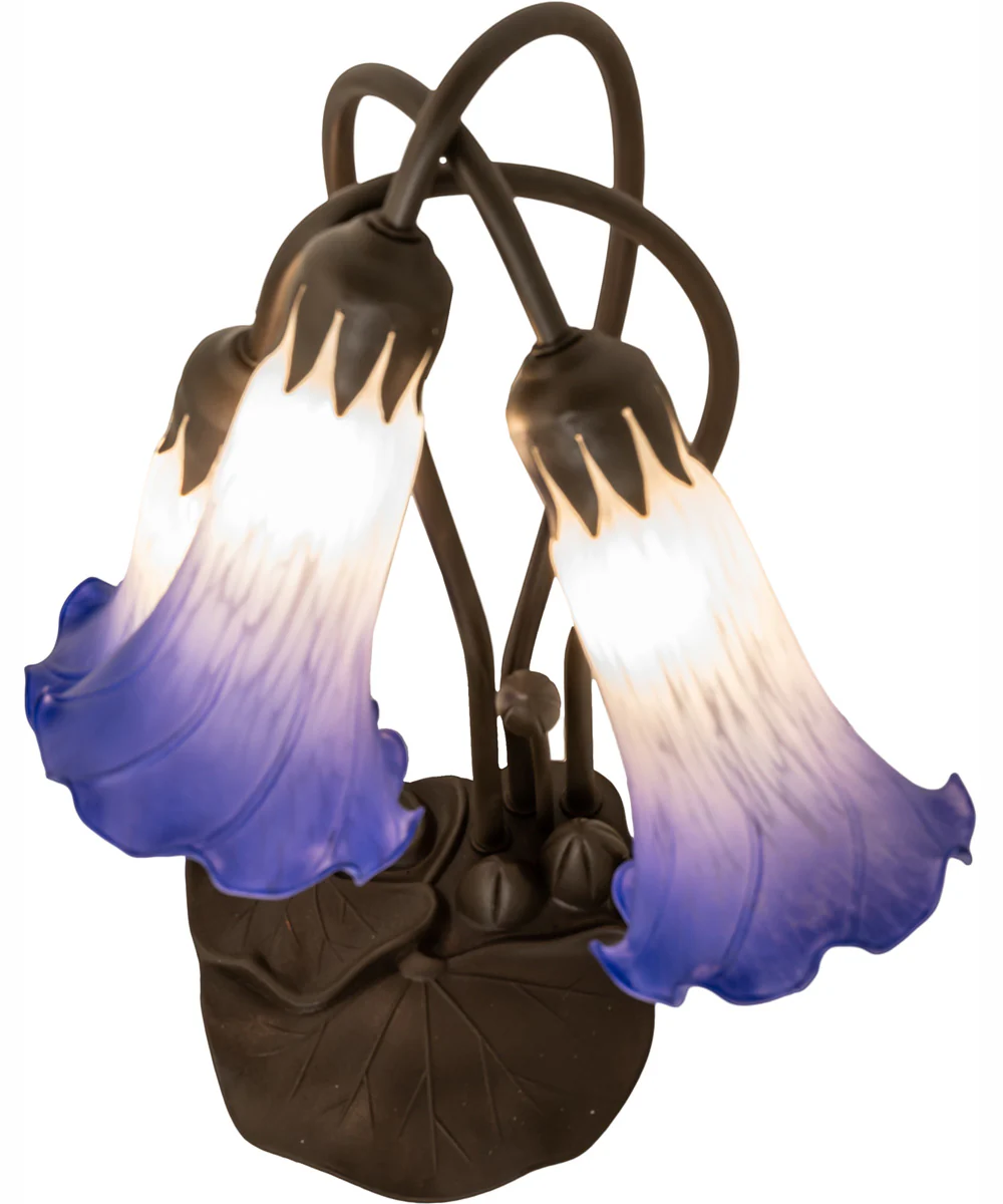 16" High Blue/White Pond Lily Tiffany Pond Lily 3 Light Accent Lamp - Image 3