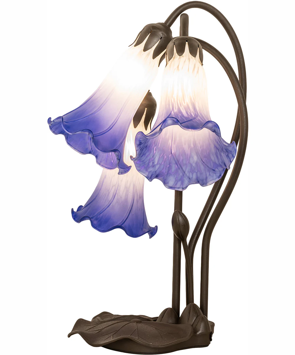 16" High Blue/White Pond Lily Tiffany Pond Lily 3 Light Accent Lamp - Image 5
