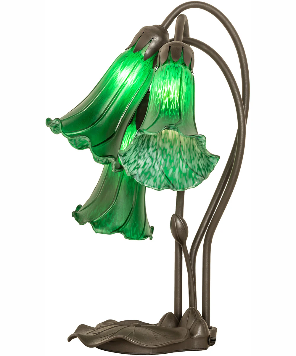 16" High Green Tiffany Pond Lily 3 Light Accent Lamp - Image 6