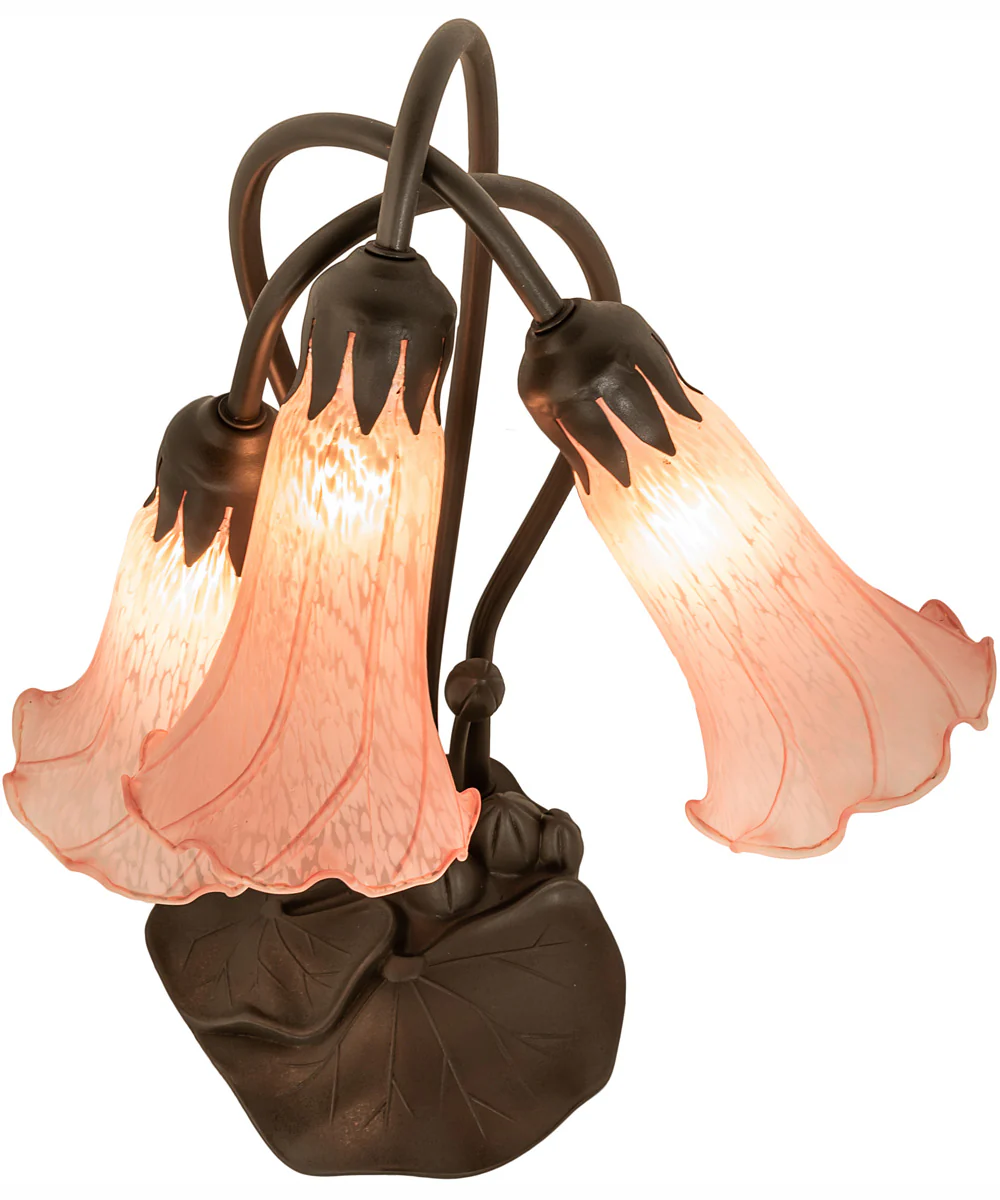 16" High Pink Tiffany Pond Lily 3 Light Accent Lamp - Image 4