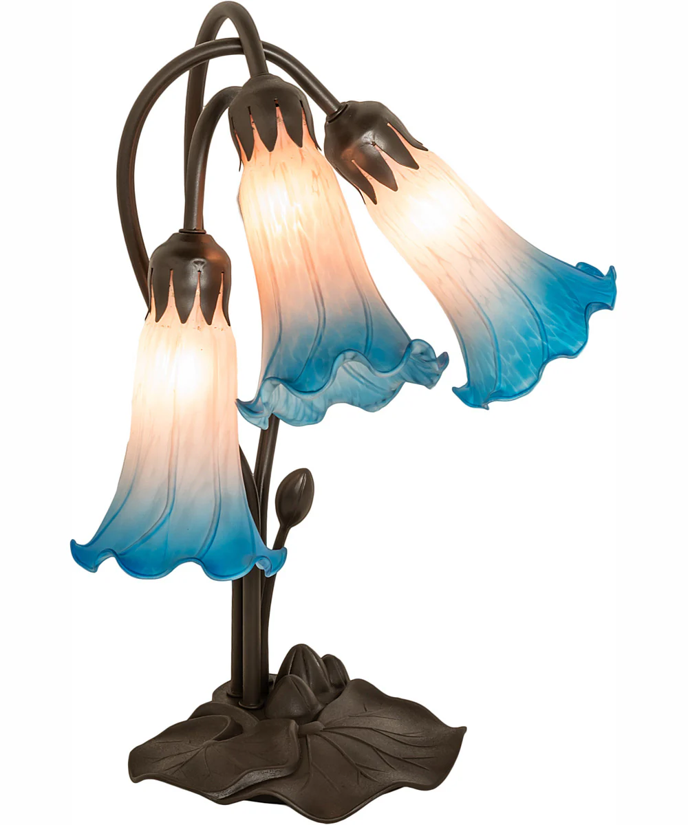 16" High Pink/Blue Tiffany Pond Lily 3 Light Accent Lamp - Image 2