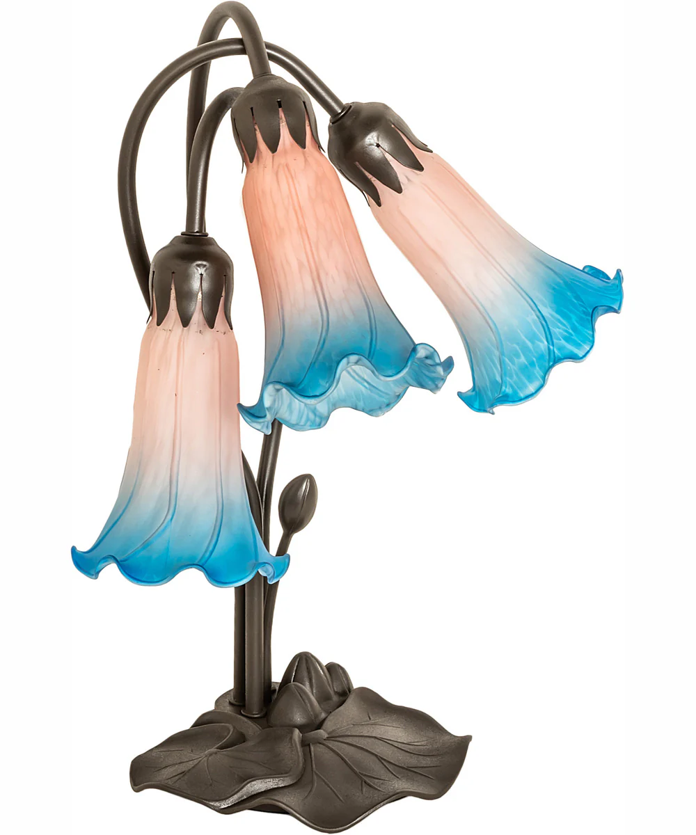 16" High Pink/Blue Tiffany Pond Lily 3 Light Accent Lamp - Image 3