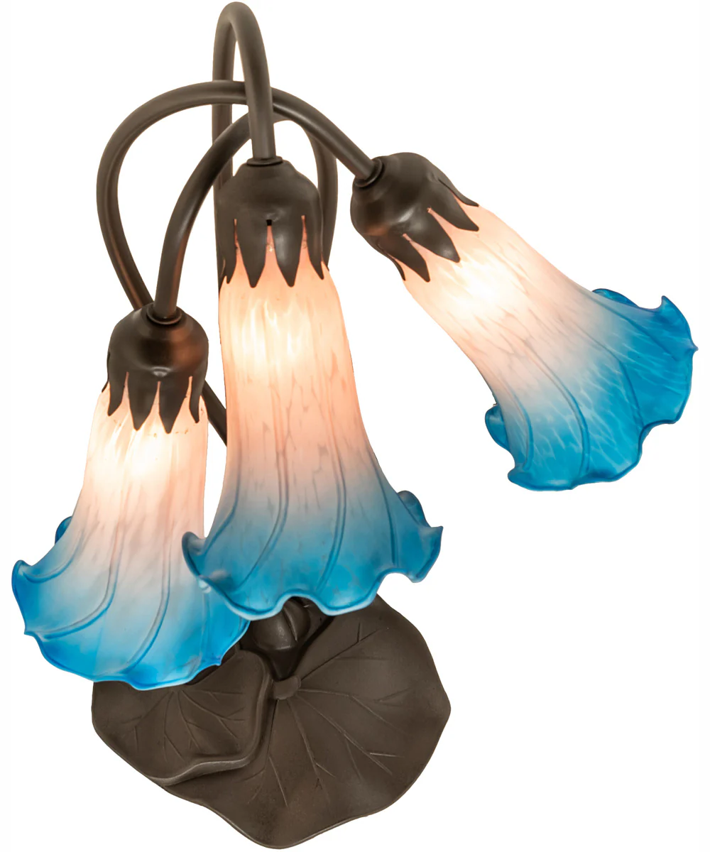 16" High Pink/Blue Tiffany Pond Lily 3 Light Accent Lamp - Image 4