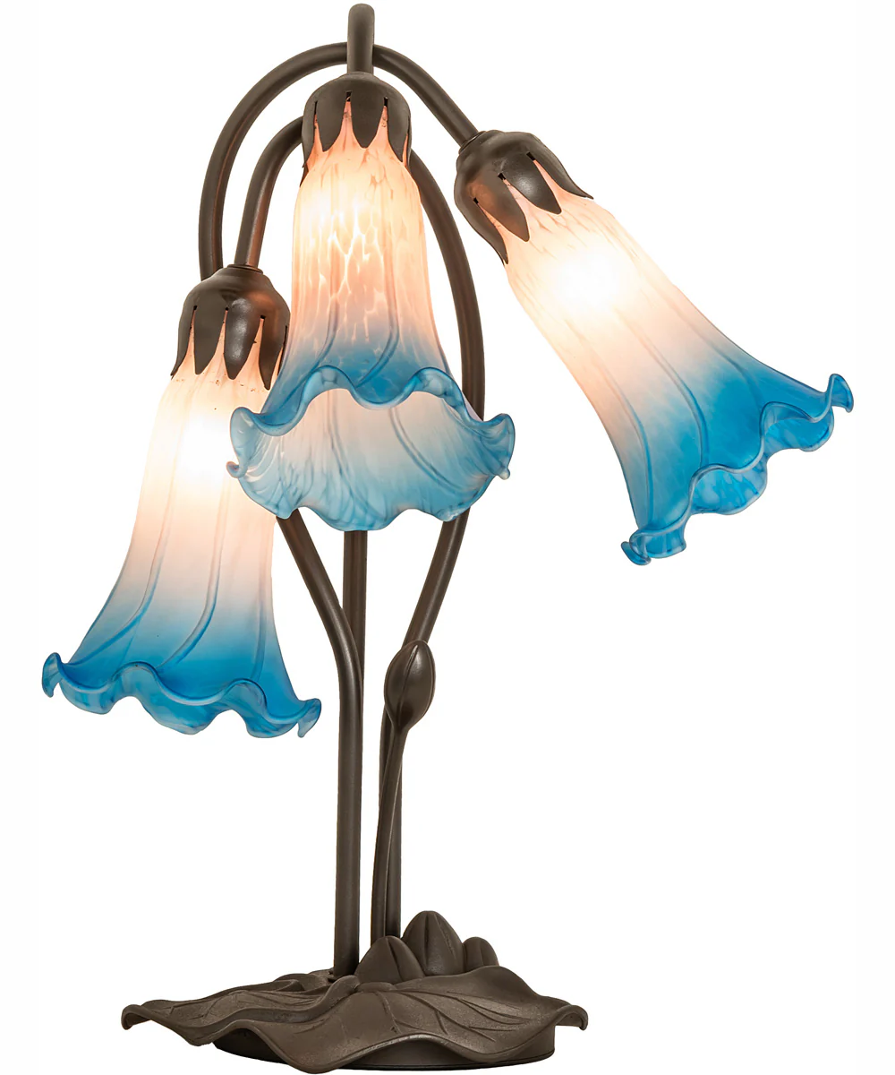 16" High Pink/Blue Tiffany Pond Lily 3 Light Accent Lamp - Image 5