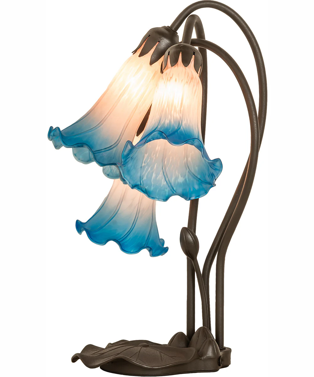 16" High Pink/Blue Tiffany Pond Lily 3 Light Accent Lamp - Image 6