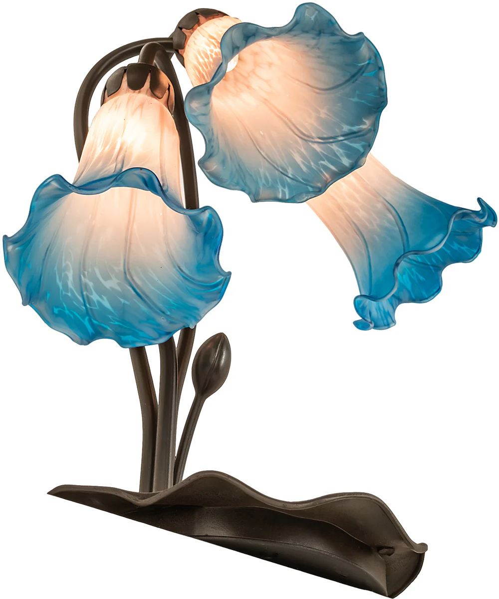 16" High Pink/Blue Tiffany Pond Lily 3 Light Accent Lamp - Image 7