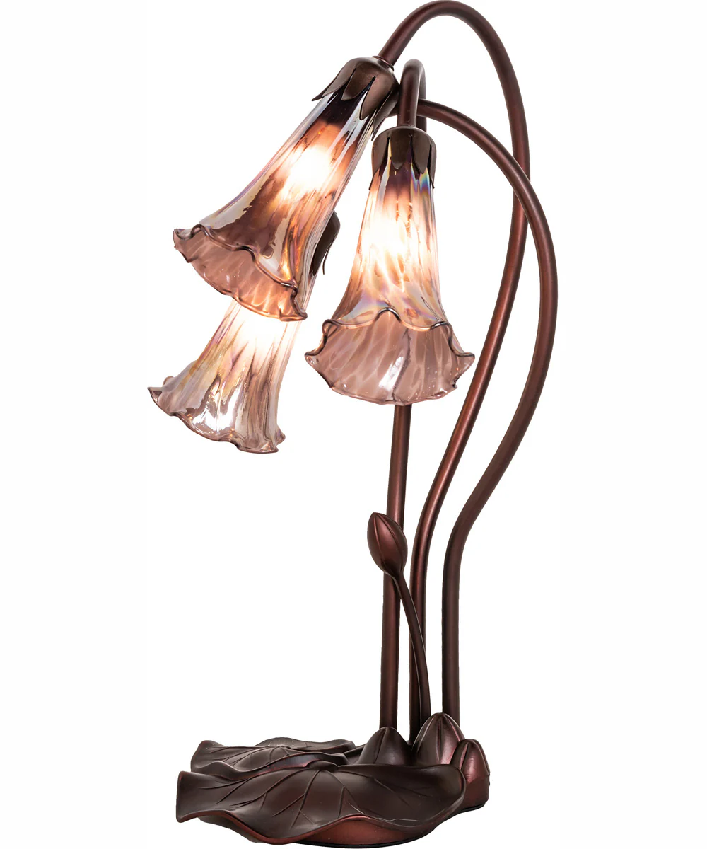 16" High Purple Iridescent Tiffany Pond Lily 3 Light Accent Lamp