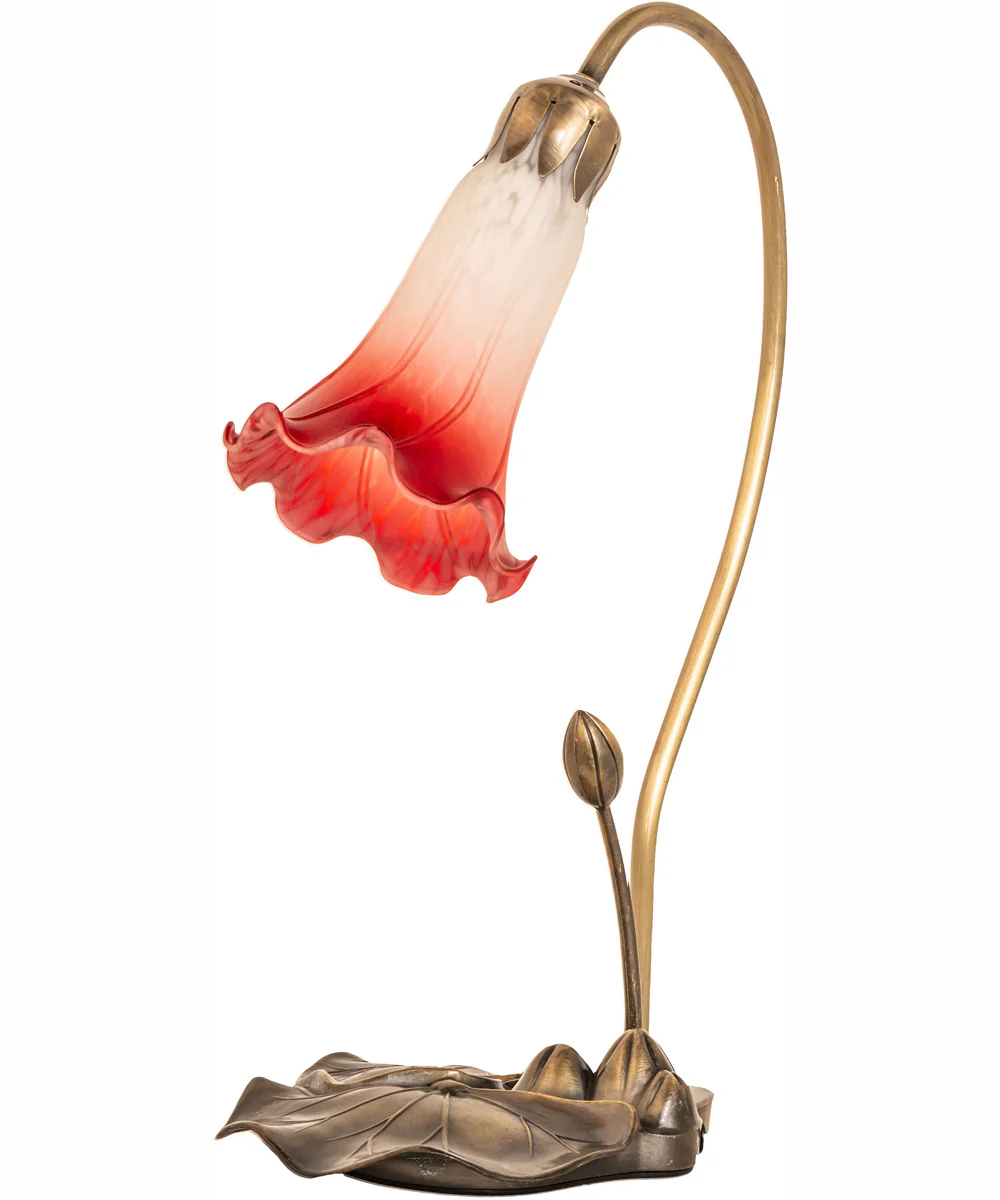 16" High Red/White Tiffany Pond Lily Accent Lamp - Image 3