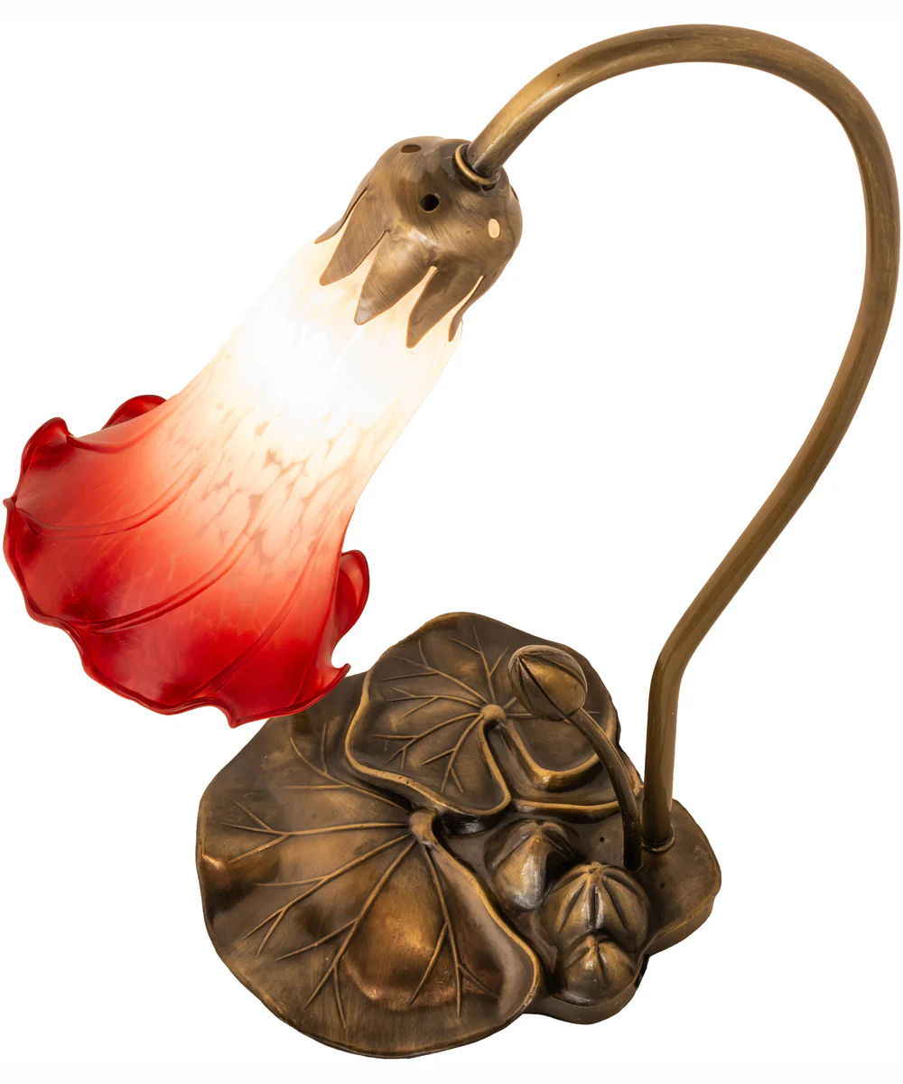 16" High Red/White Tiffany Pond Lily Accent Lamp - Image 4