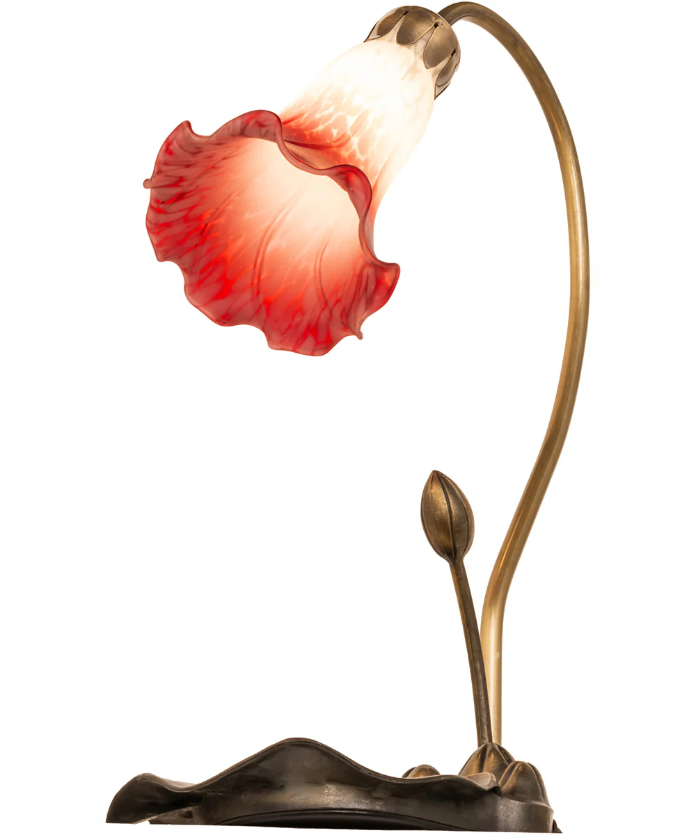 16" High Red/White Tiffany Pond Lily Accent Lamp - Image 6