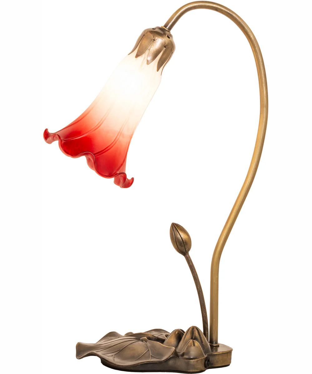 16" High Red/White Tiffany Pond Lily Accent Lamp - Image 7