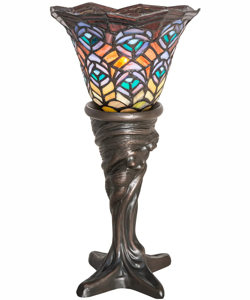 16" High Tiffany Peacock Feather Mini Lamp - Image 2