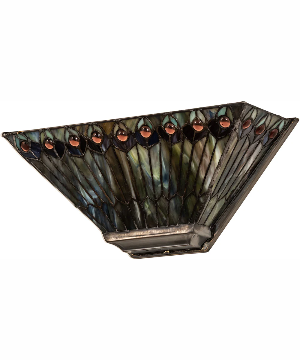 16" Wide Tiffany Jeweled Peacock Wall Sconce - Image 3