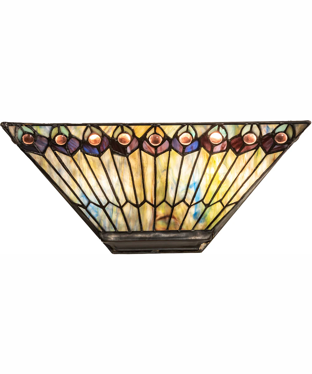 16" Wide Tiffany Jeweled Peacock Wall Sconce - Image 5