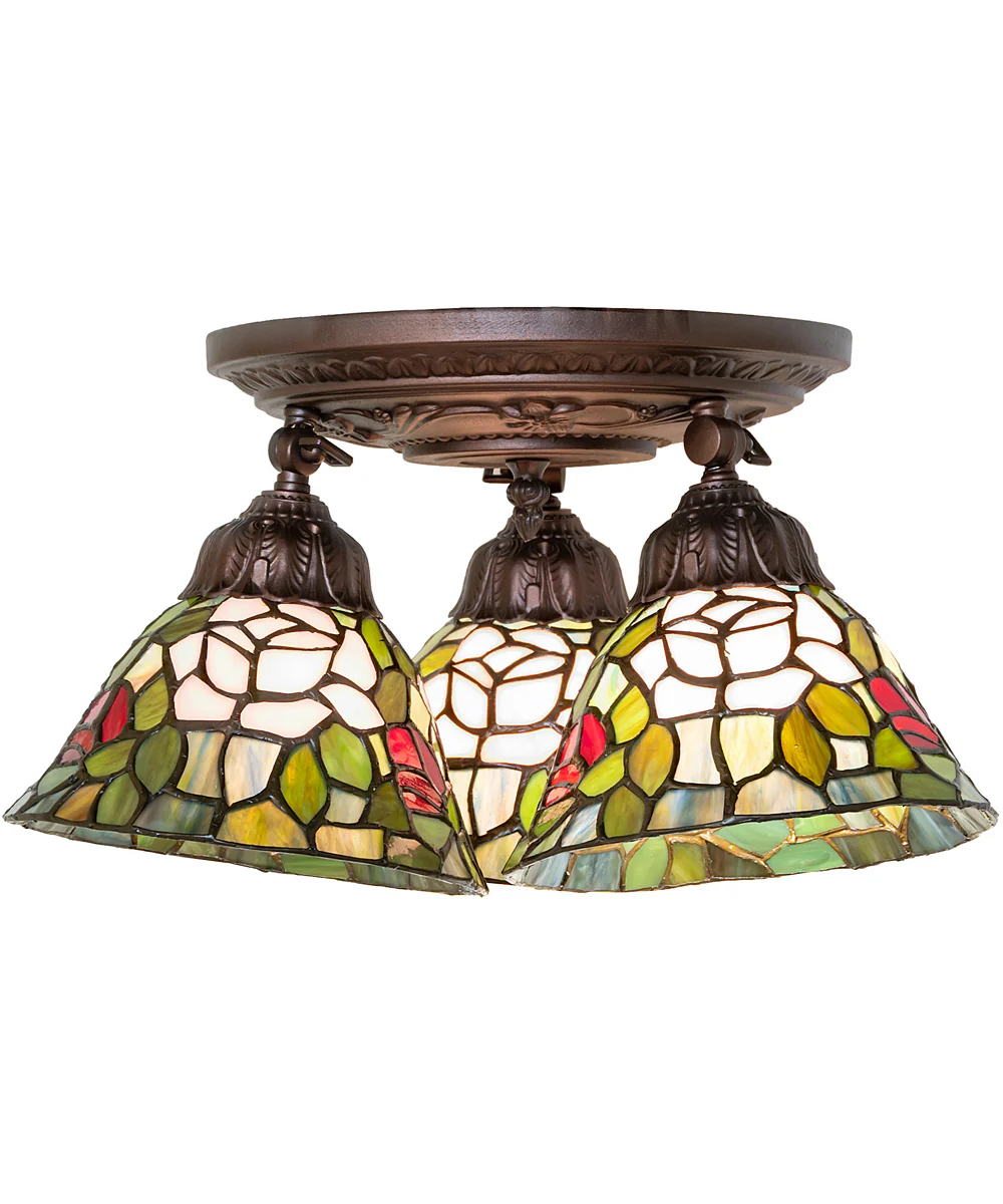 16" Wide Tiffany Rosebush 3 Light Semi-Flush Mount