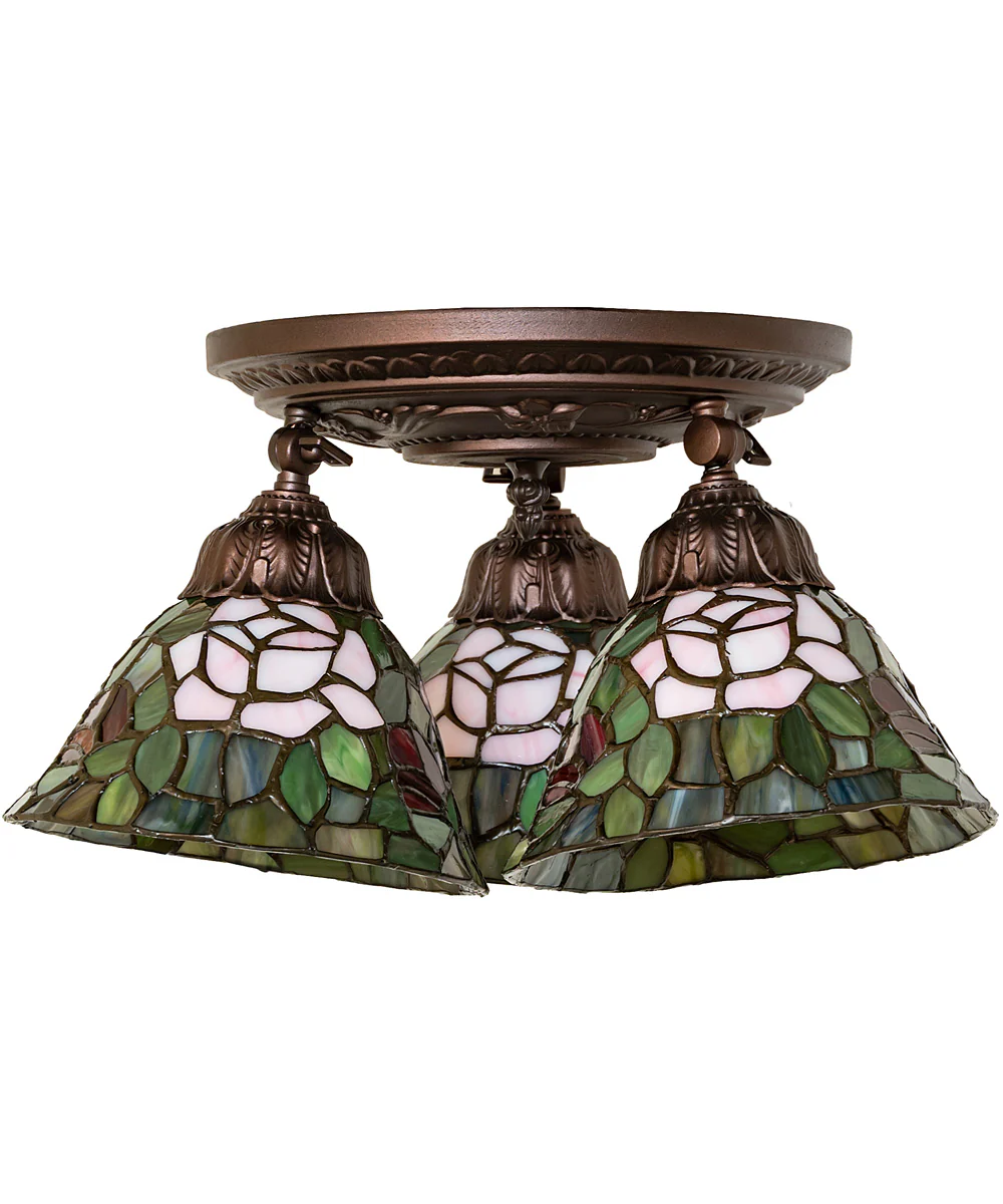 16" Wide Tiffany Rosebush 3 Light Semi-Flush Mount - Image 2