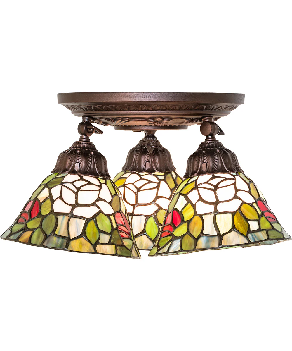 16" Wide Tiffany Rosebush 3 Light Semi-Flush Mount - Image 4