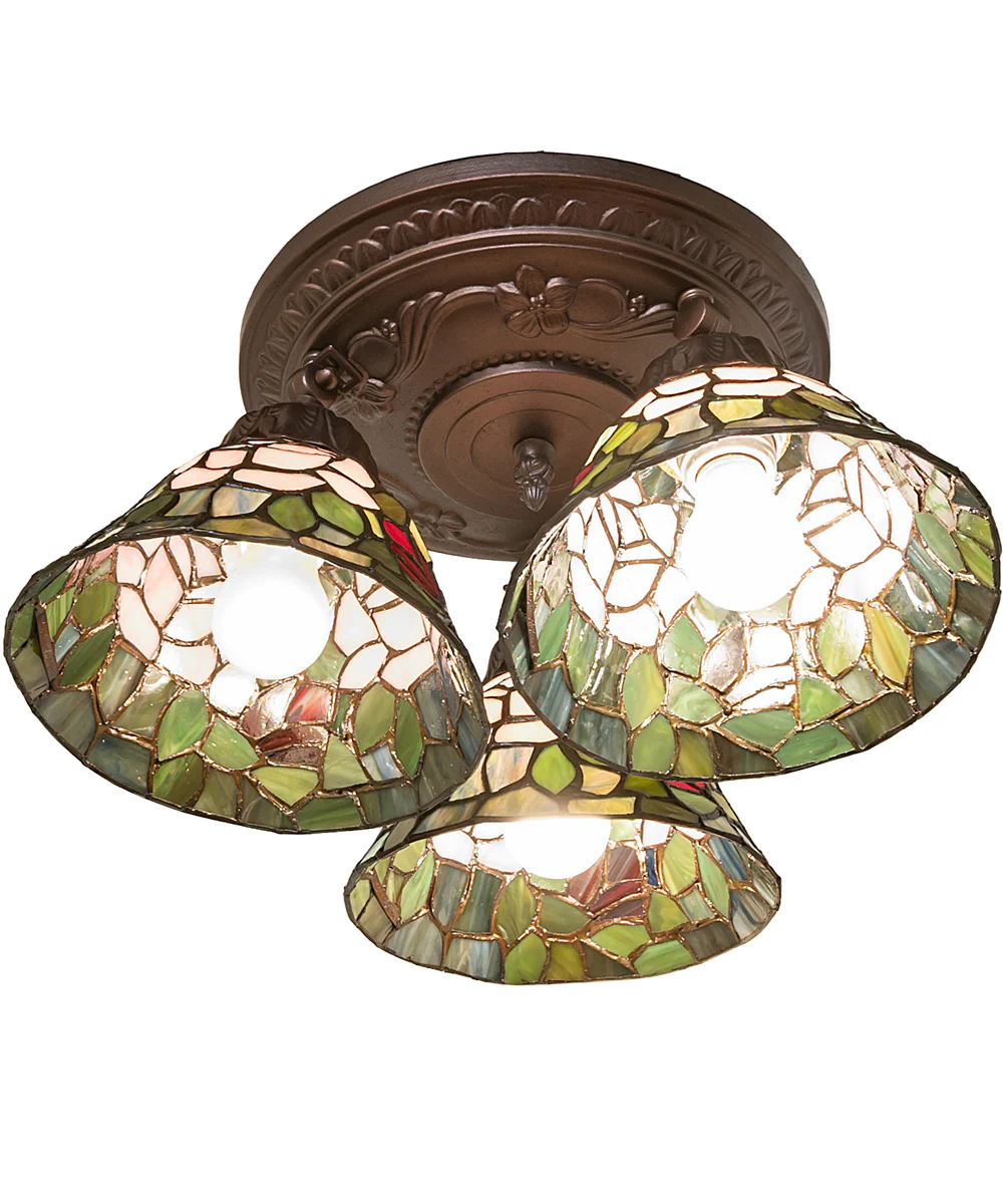 16" Wide Tiffany Rosebush 3 Light Semi-Flush Mount - Image 5