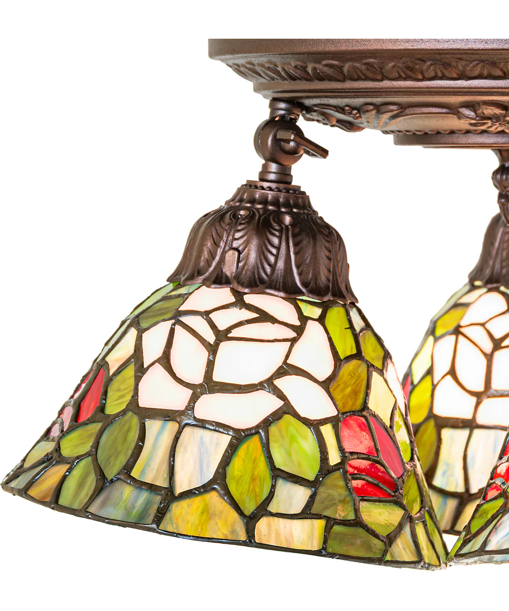 16" Wide Tiffany Rosebush 3 Light Semi-Flush Mount - Image 7