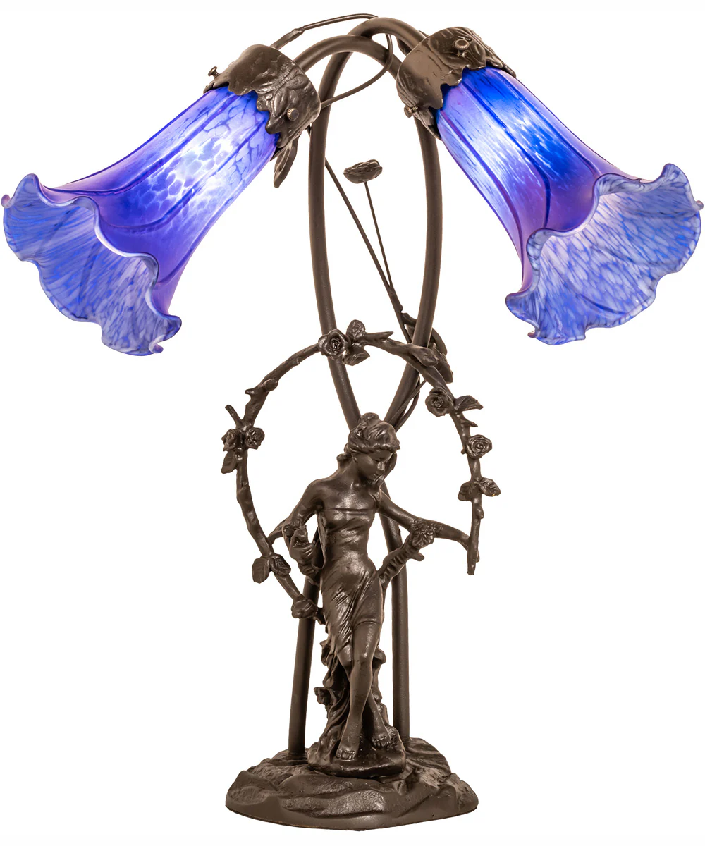 17" High Blue Tiffany Pond Lily 2 Light Trellis Girl Accent Lamp - Image 5