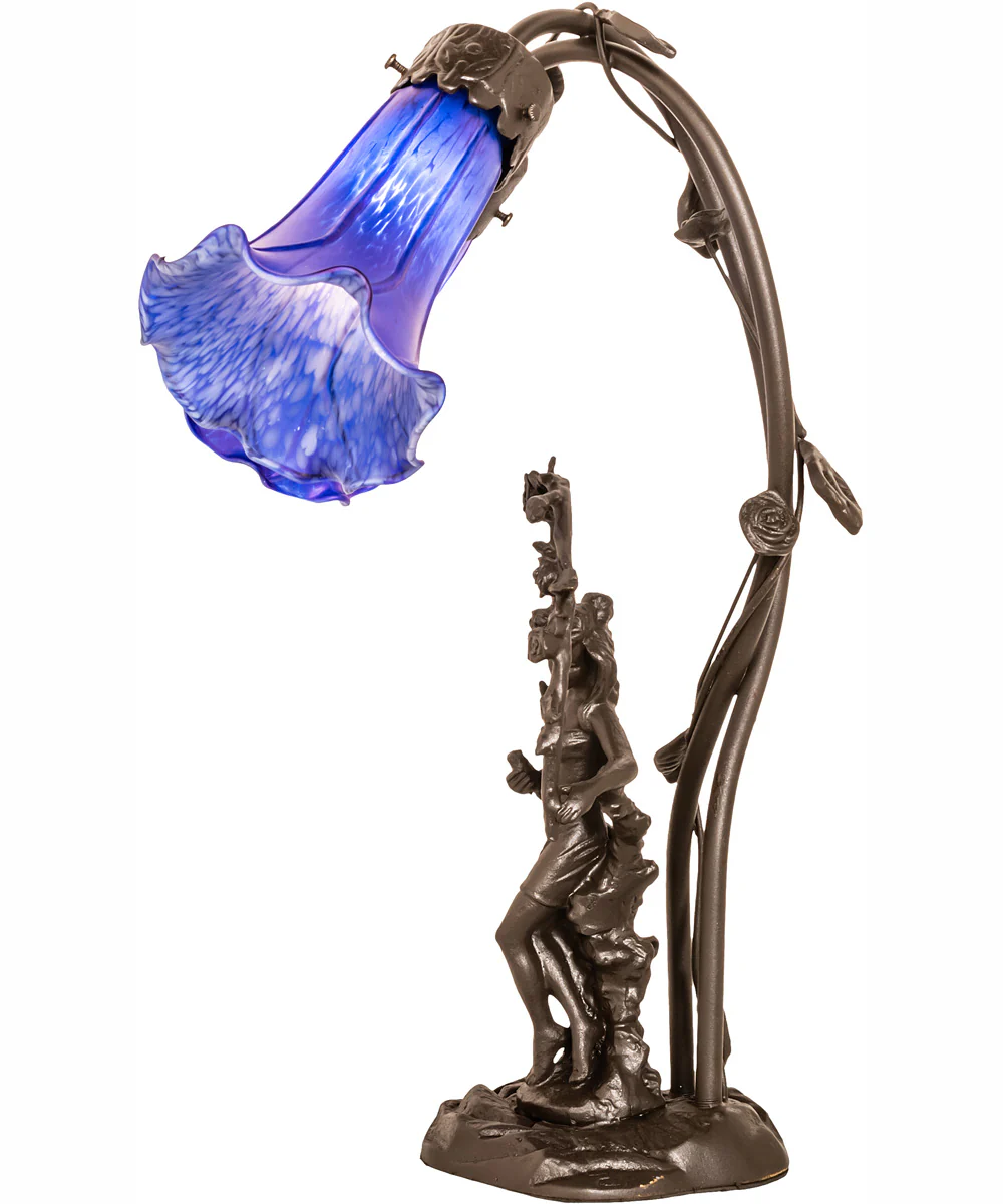 17" High Blue Tiffany Pond Lily 2 Light Trellis Girl Accent Lamp - Image 7