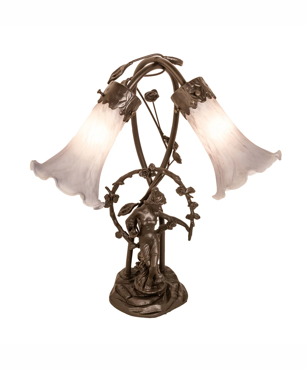 17" High Gray Tiffany Pond Lily 2 Light Trellis Girl Accent Lamp - Image 2
