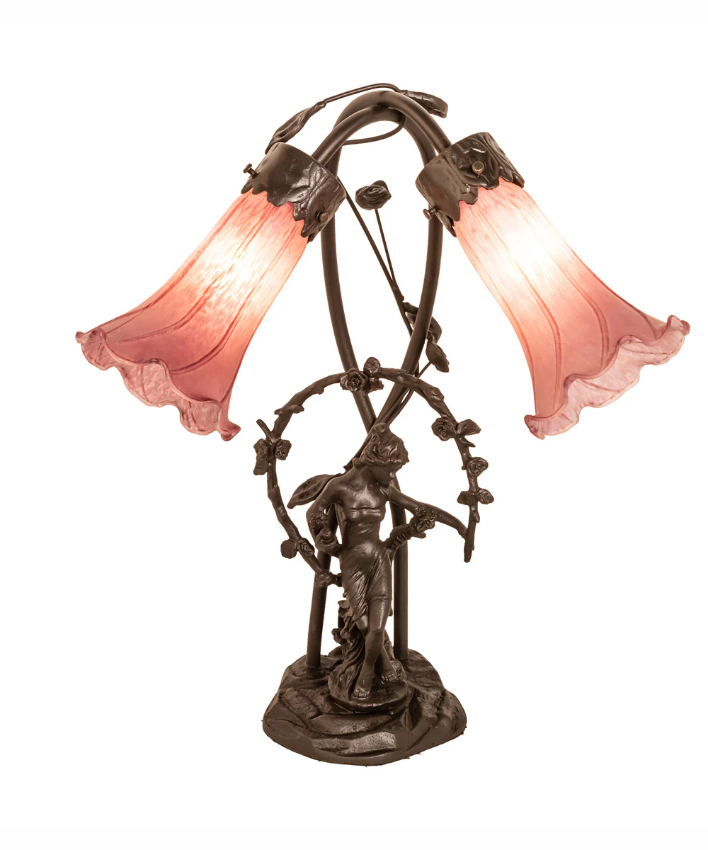 17" High Lavender Tiffany Pond Lily 2 Light Trellis Girl Accent Lamp - Image 2