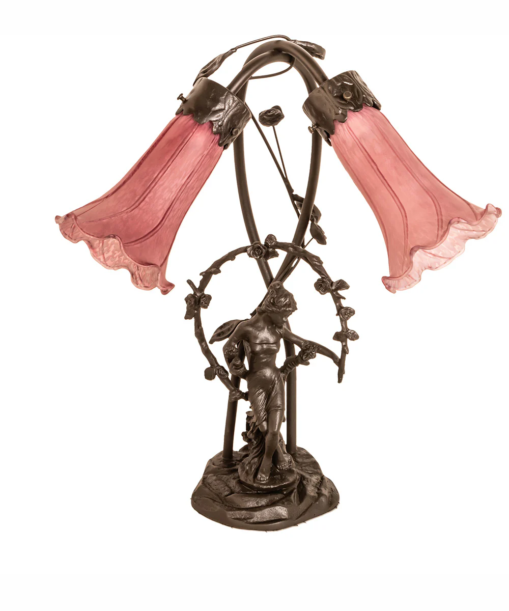 17" High Lavender Tiffany Pond Lily 2 Light Trellis Girl Accent Lamp - Image 3