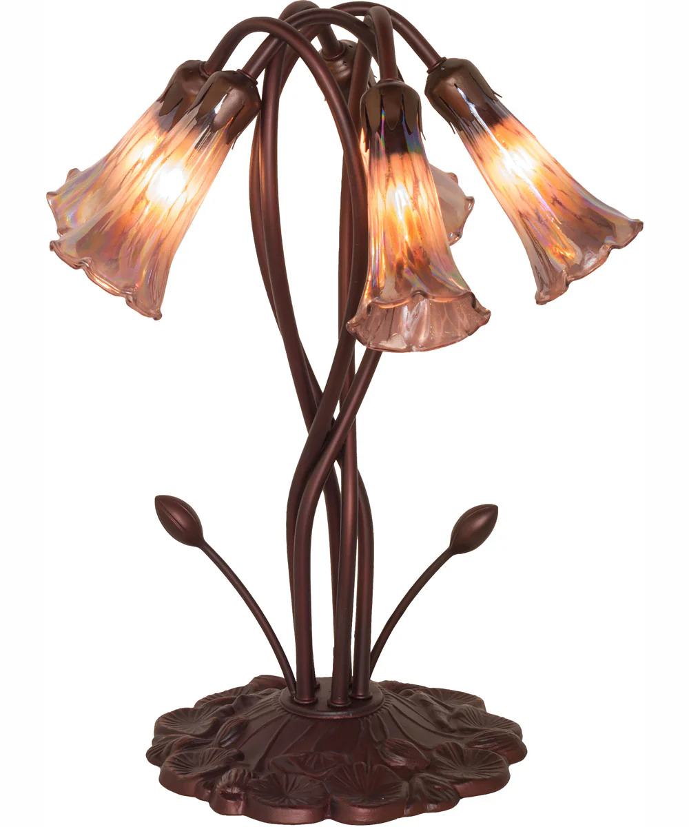 17" High Purple Iridescent Tiffany Pond Lily 5 Light Accent Lamp