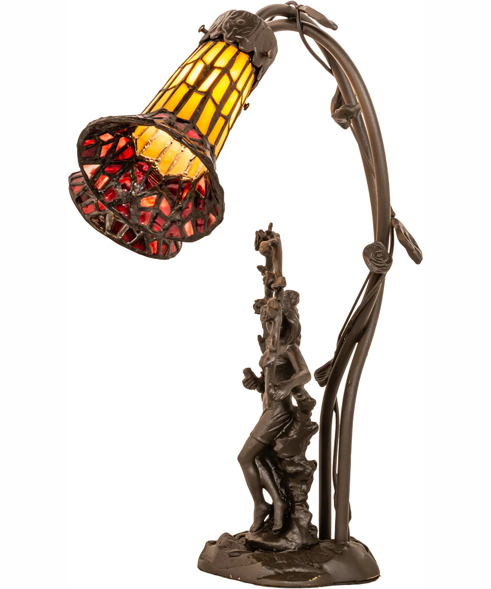 17" High Stained Glass Pond Lily 2 Light Trellis Girl Accent Lamp - Image 6