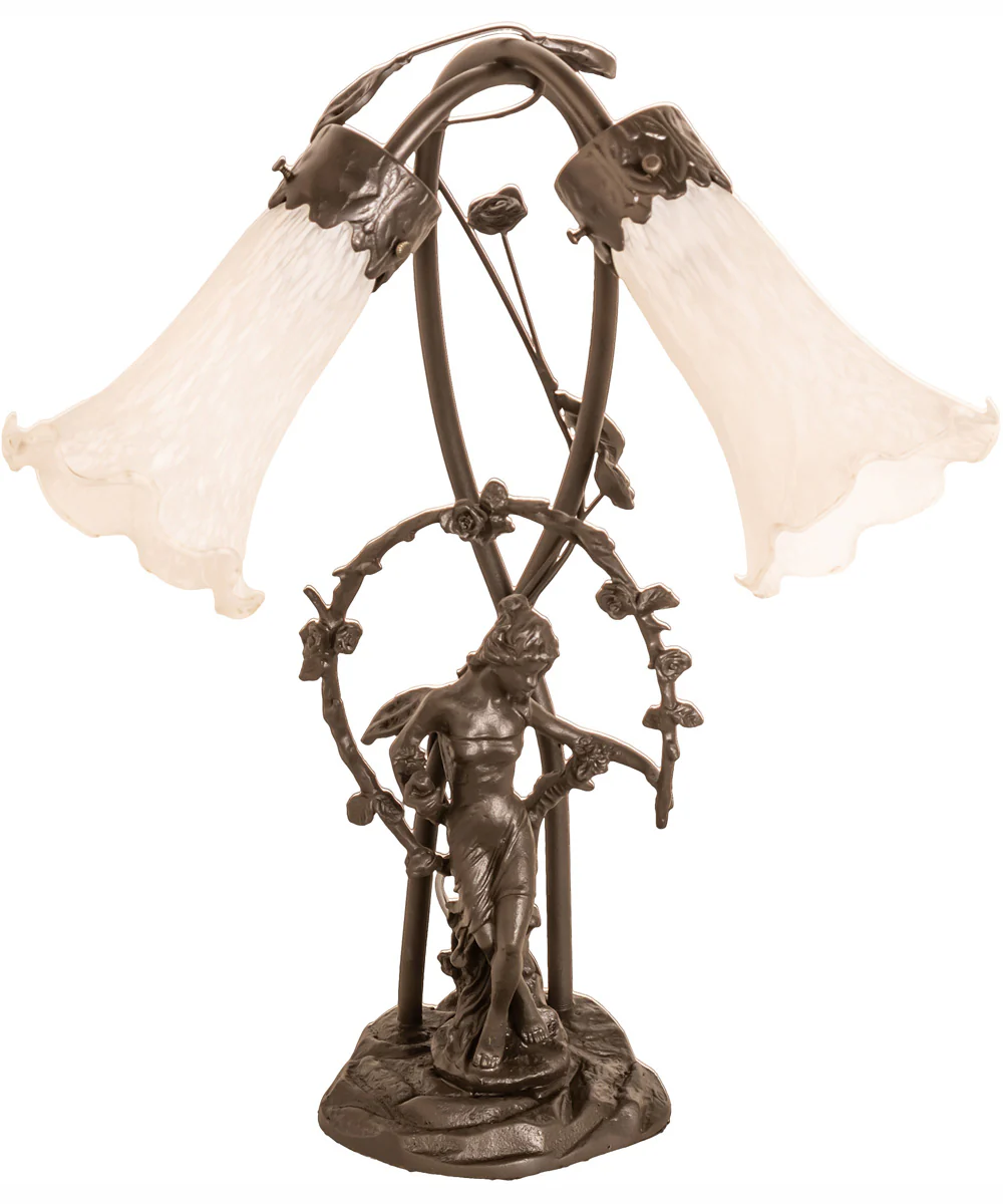 17" High White Tiffany Pond Lily 2 Light Trellis Girl Accent Lamp - Image 3