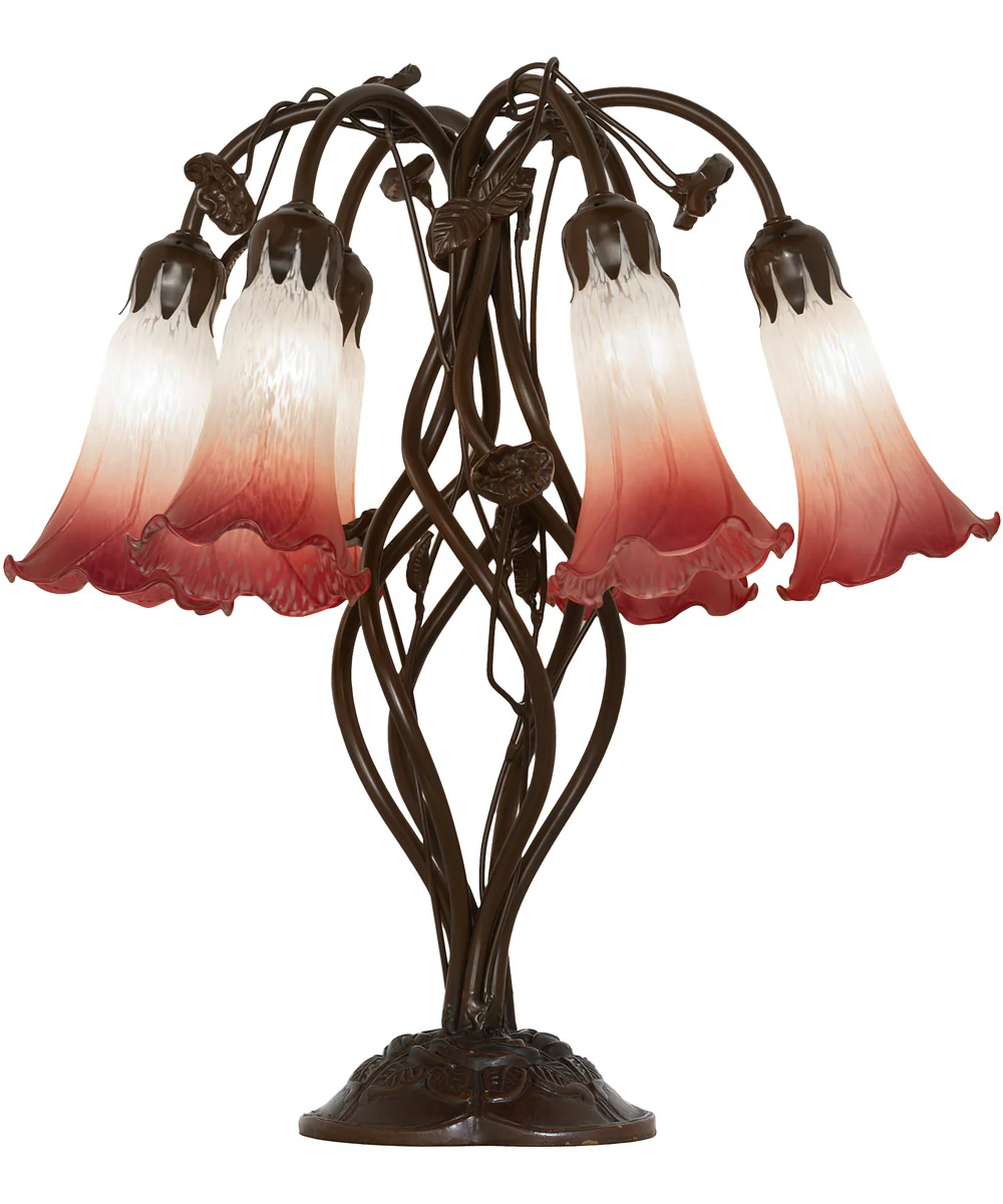 19" High Pink/White Tiffany Pond Lily 6 Light Table Lamp - Image 2