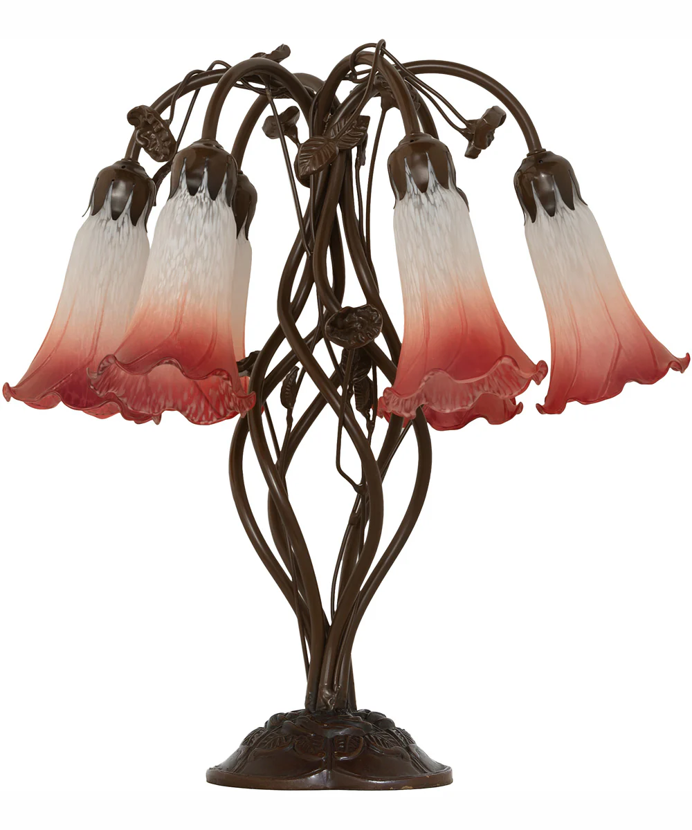 19" High Pink/White Tiffany Pond Lily 6 Light Table Lamp - Image 3