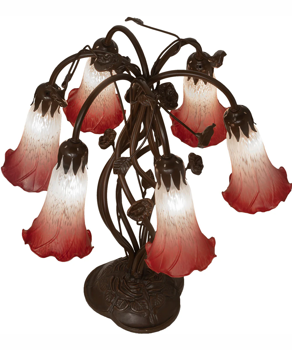 19" High Pink/White Tiffany Pond Lily 6 Light Table Lamp - Image 4