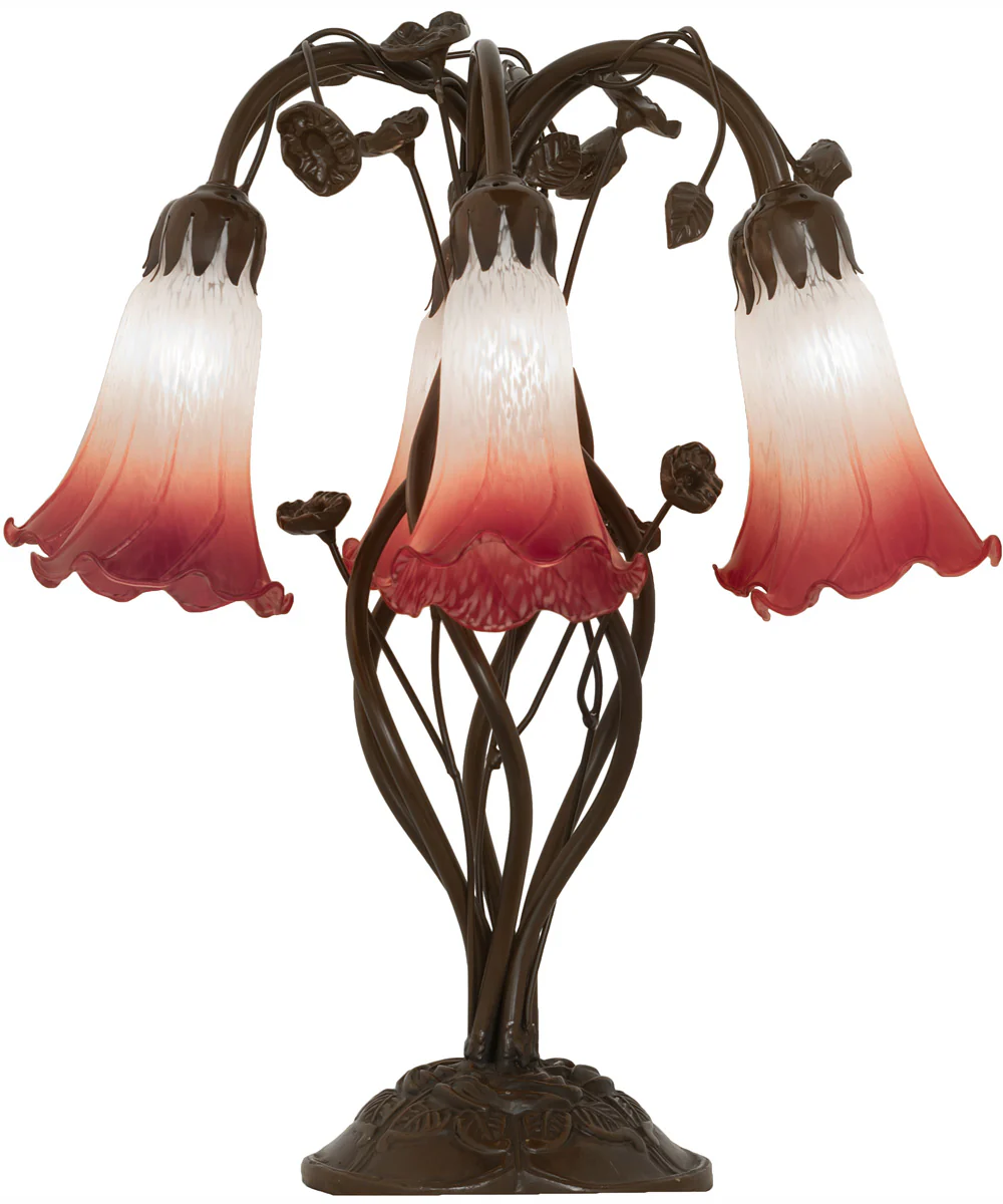 19" High Pink/White Tiffany Pond Lily 6 Light Table Lamp - Image 5