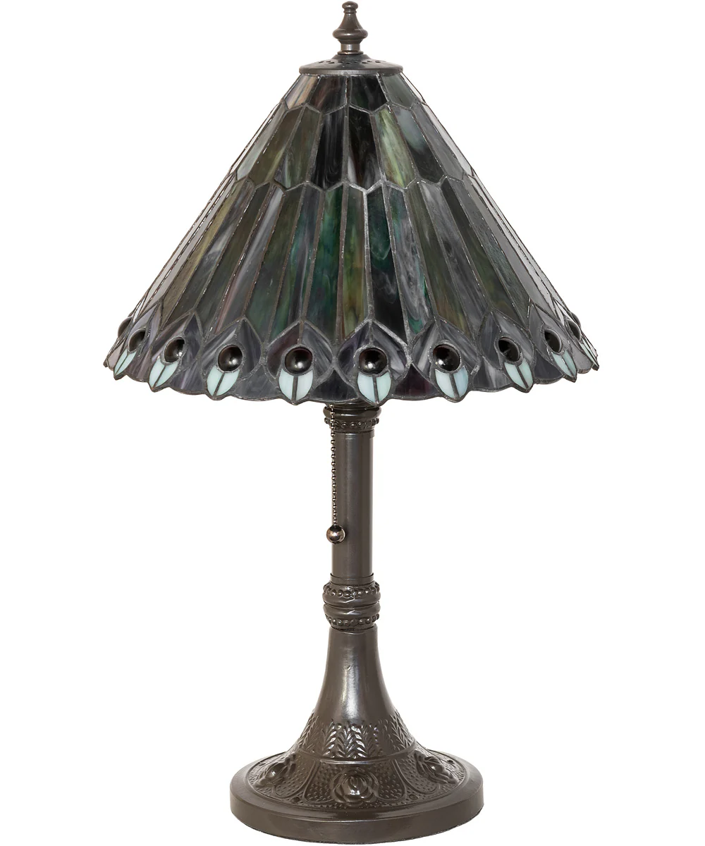 19" High Tiffany Jeweled Peacock Accent Lamp - Image 2