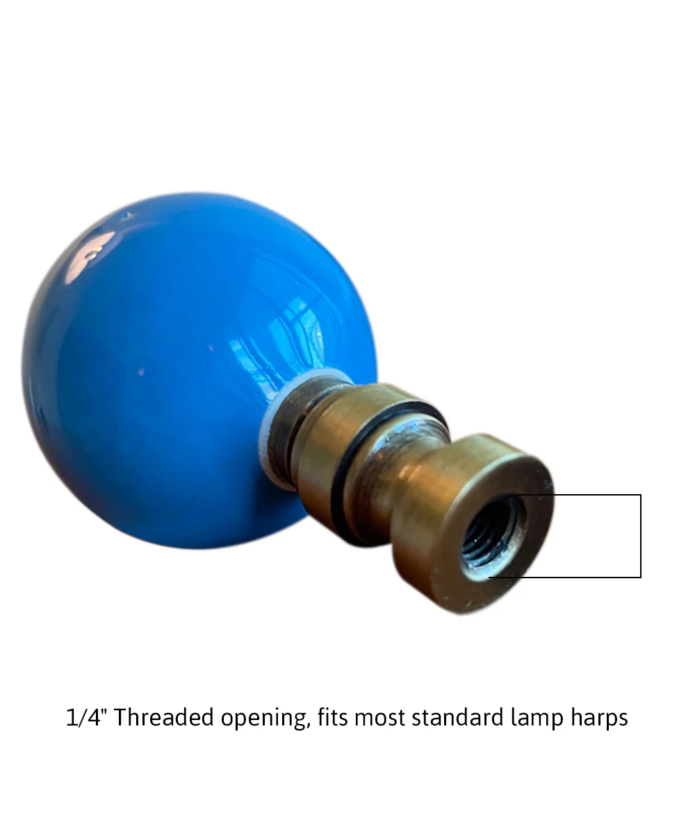 2.5"H Ceramic Sky Blue Round Lamp Finial Antique Brass Base - Image 3
