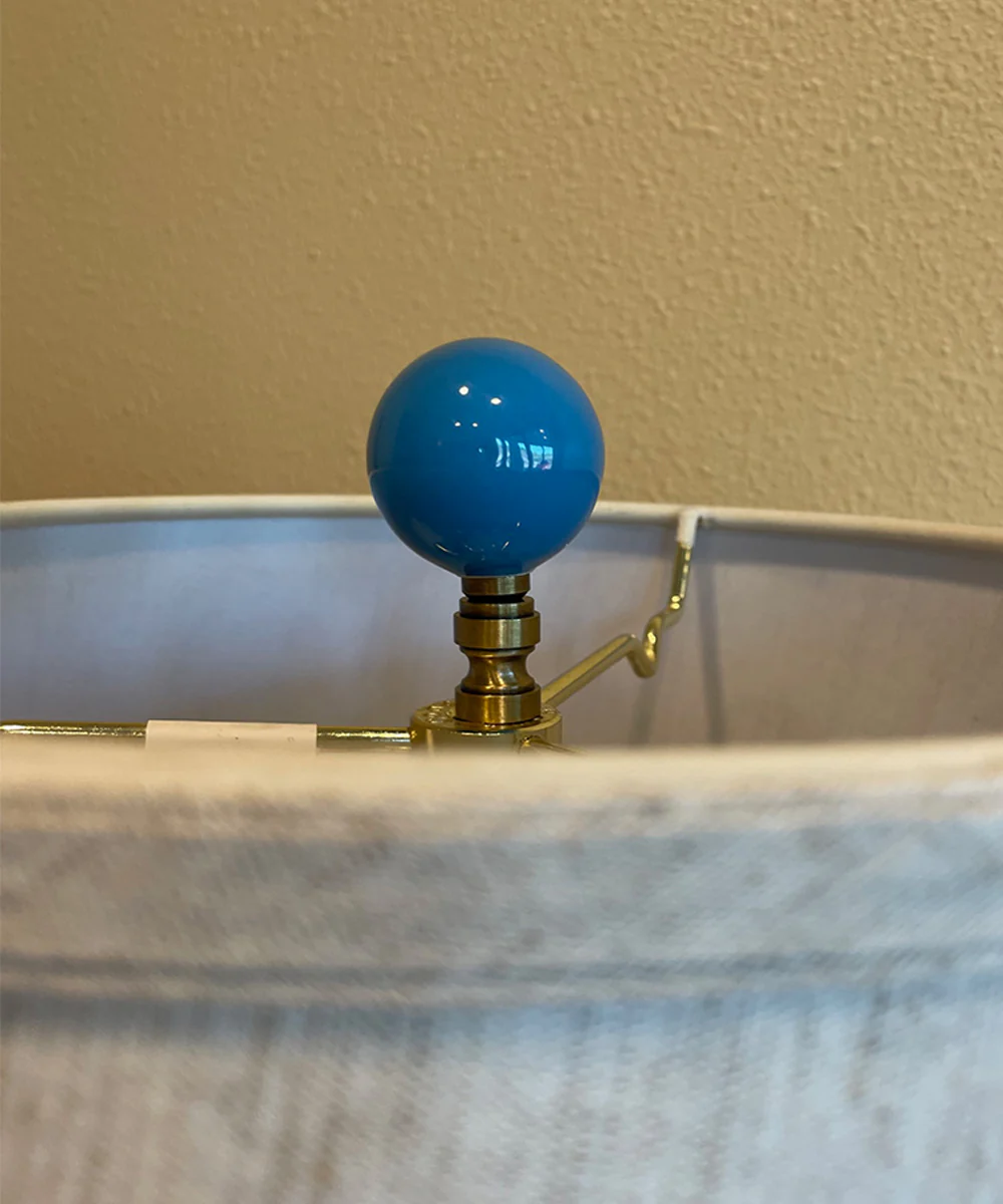 2.5"H Ceramic Sky Blue Round Lamp Finial Antique Brass Base - Image 4