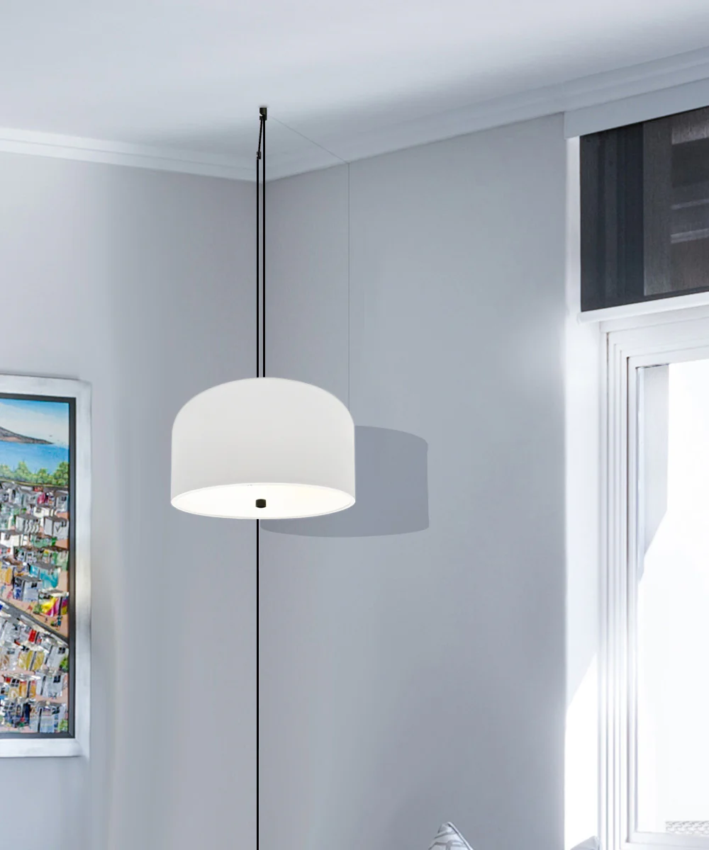 2 Light Swag Plug-In Pendant 14"w White Shade with Diffuser, Black Cord - Image 3