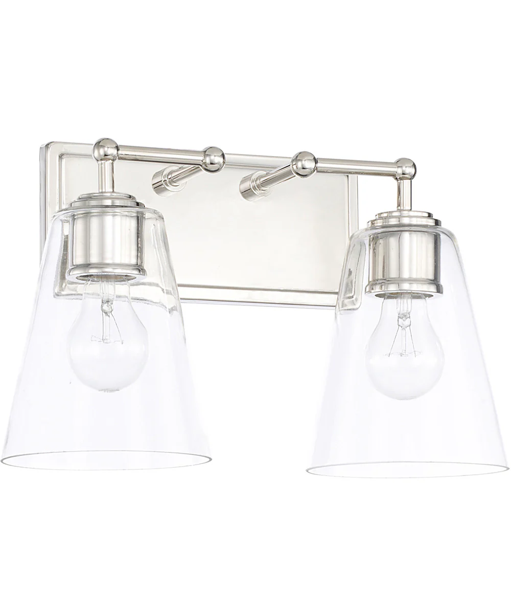2-Light Vanity In Polished Nickel With Clear Glass