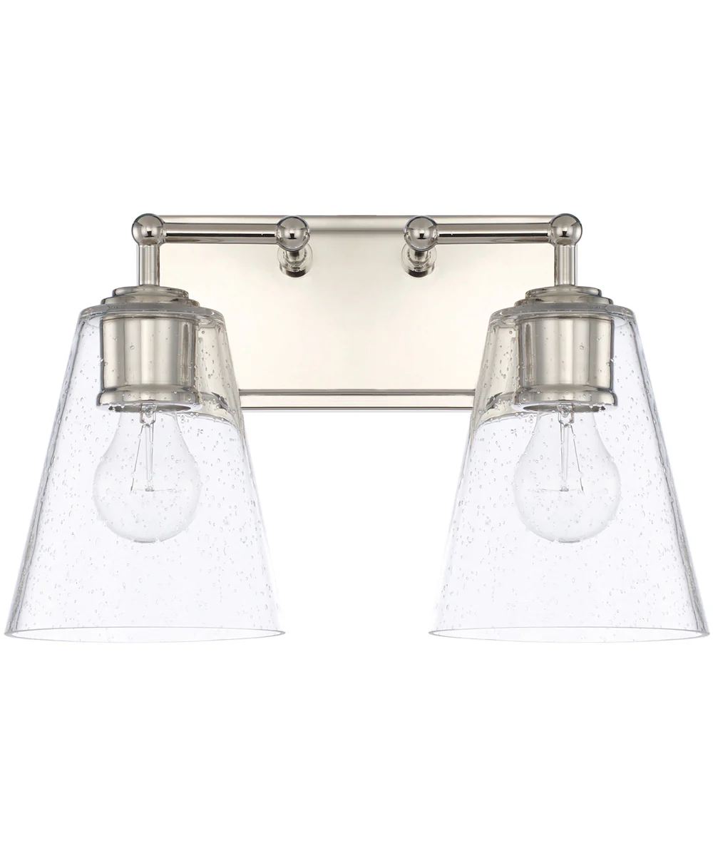 2-Light Vanity In Polished Nickel With Clear Seeded Glass