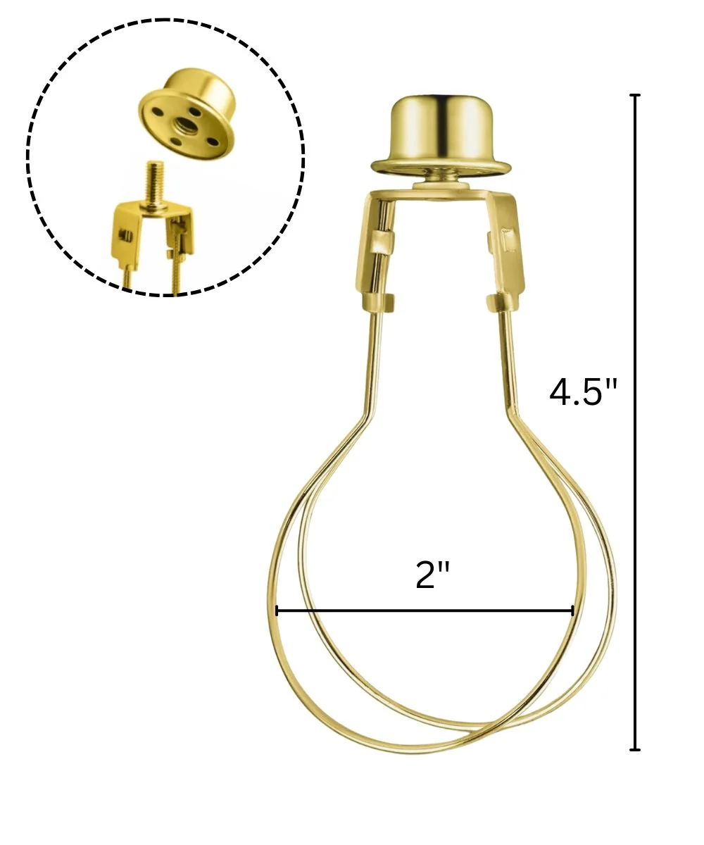 2 Pack Polished Brass Clip-On Medium-Base Harp Fitter Adapter with Finial Cap - Image 3