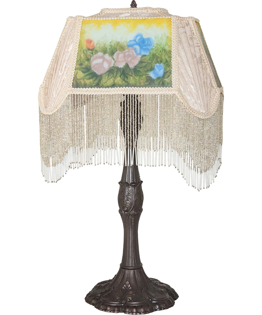 21" High Reverse Painted Roses Table Lamp - Image 2