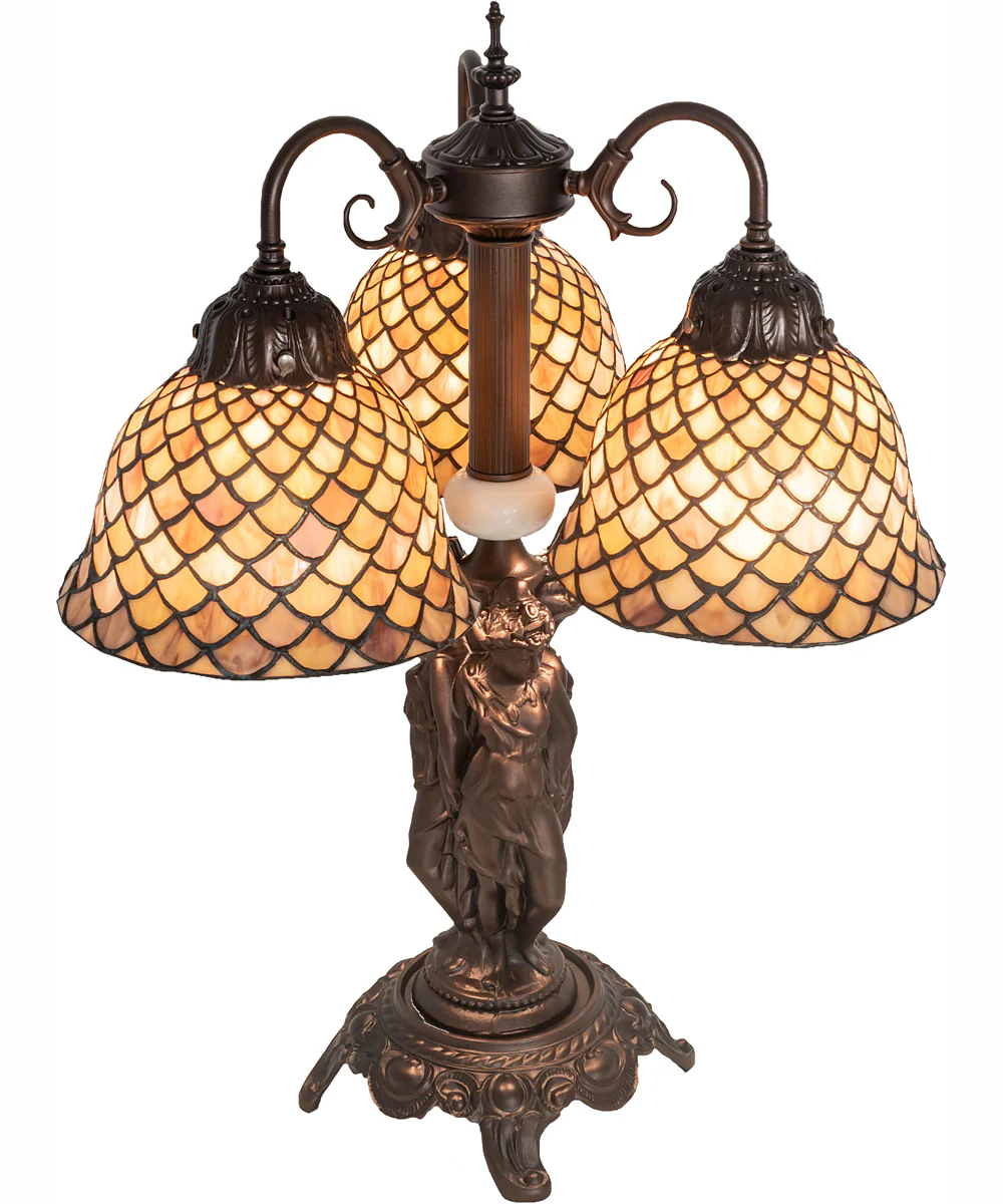 23" High Tiffany Fishscale 3 Light Table Lamp - Image 2