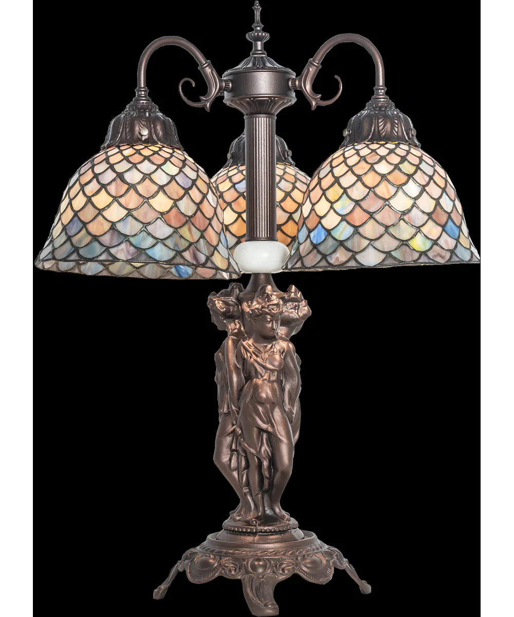 23" High Tiffany Fishscale 3 Light Table Lamp - Image 2