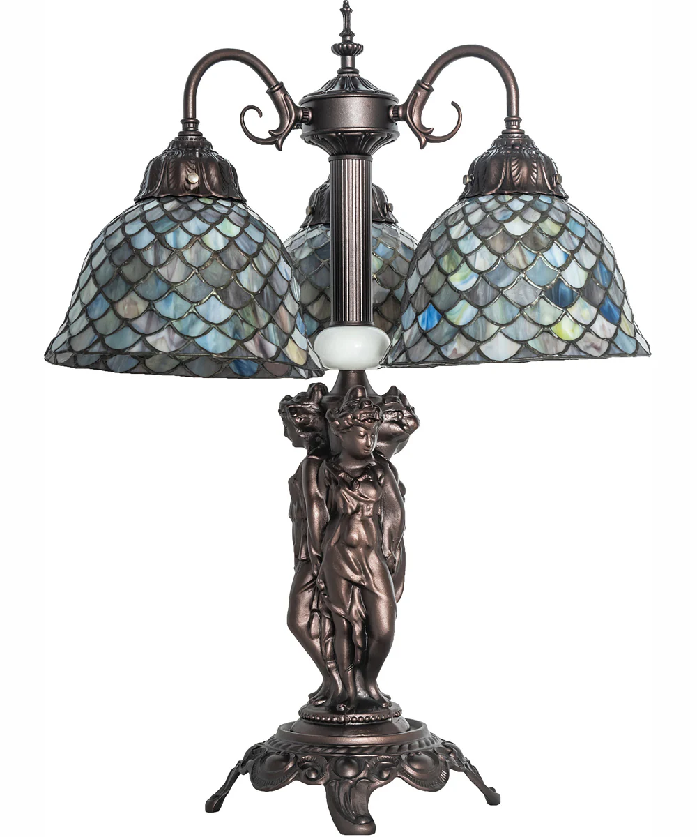 23" High Tiffany Fishscale 3 Light Table Lamp - Image 3