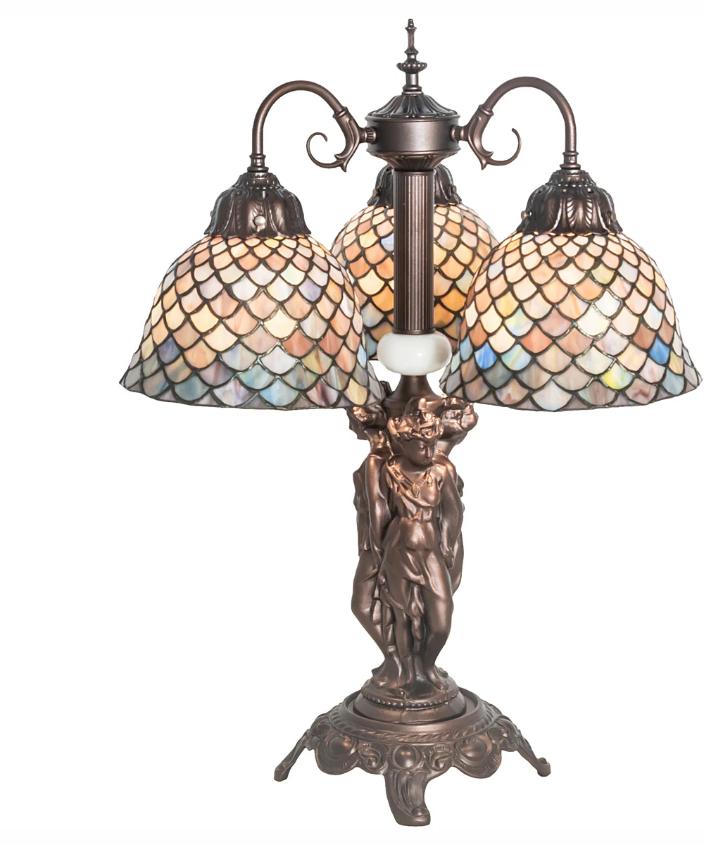 23" High Tiffany Fishscale 3 Light Table Lamp - Image 5